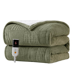 Texciting plaid chauffant emballage face montrant couleur gris-vert et aspect cosy