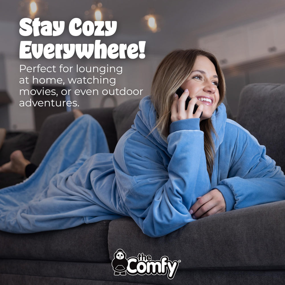THE COMFY comparaison de taille montrant couverture longue adaptée aux grands