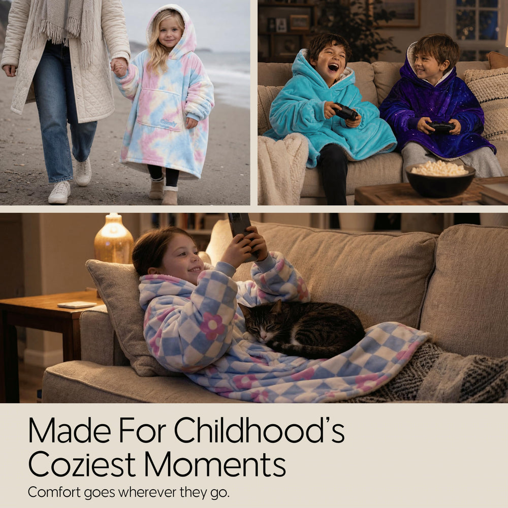 THE COMFY enfant porte le hoodie pendant lecture, mobilité préservée