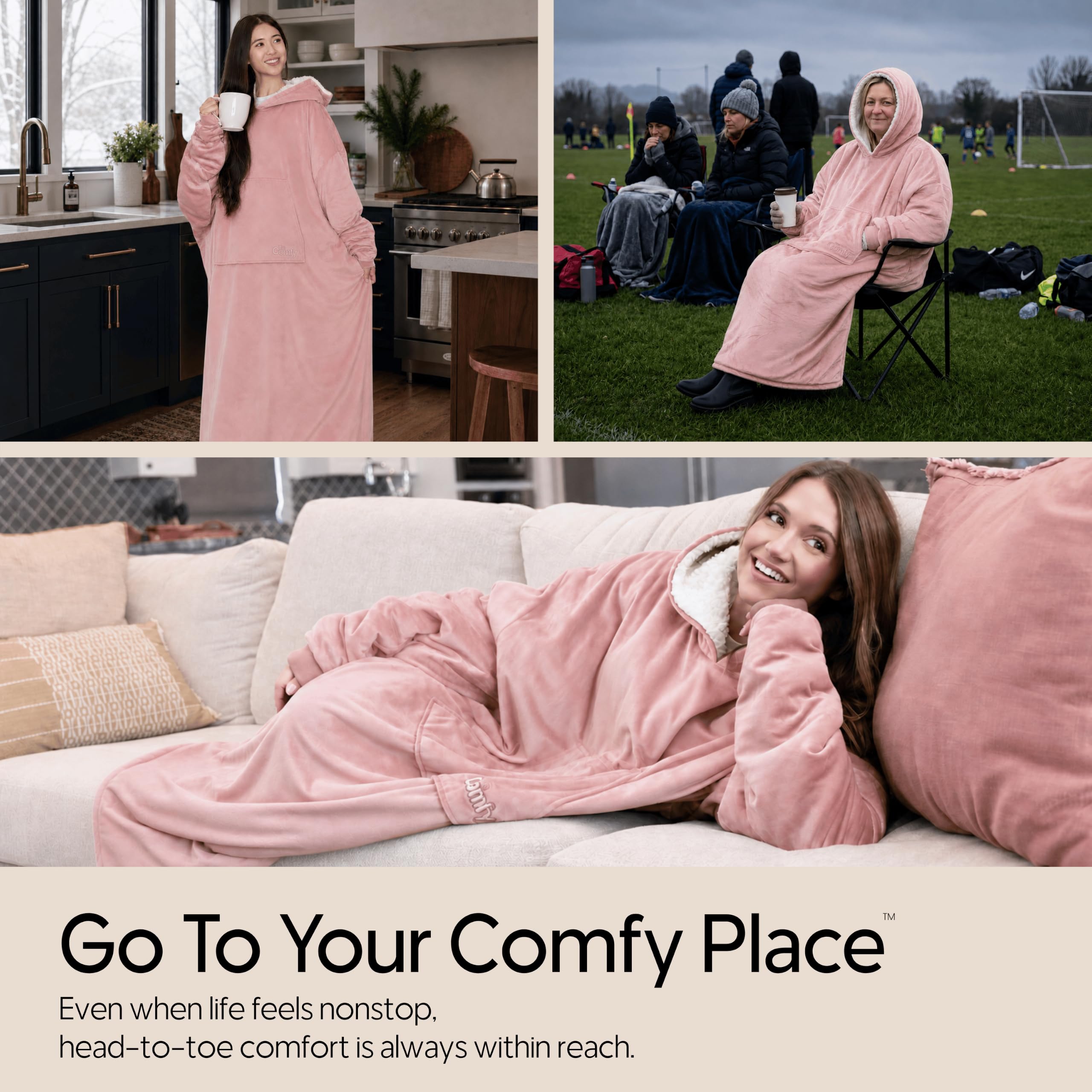THE COMFY détail de la poche avant montrant rangement pratique