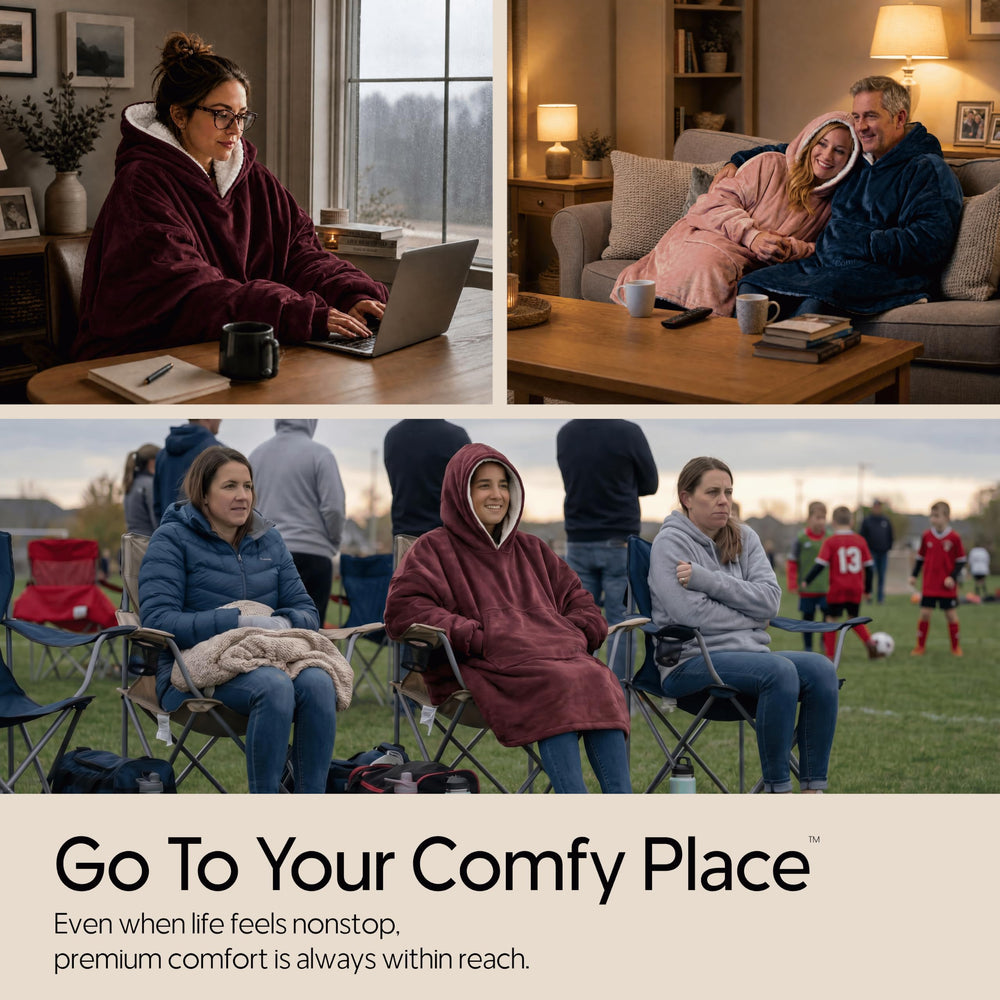 THE COMFY détail poche XL et poignets côtelés pour praticité quotidienne