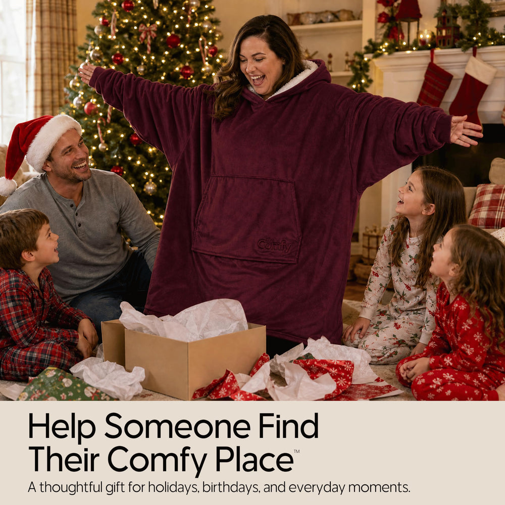 THE COMFY ambiance salon montrant confort cosy et cadeau parfait