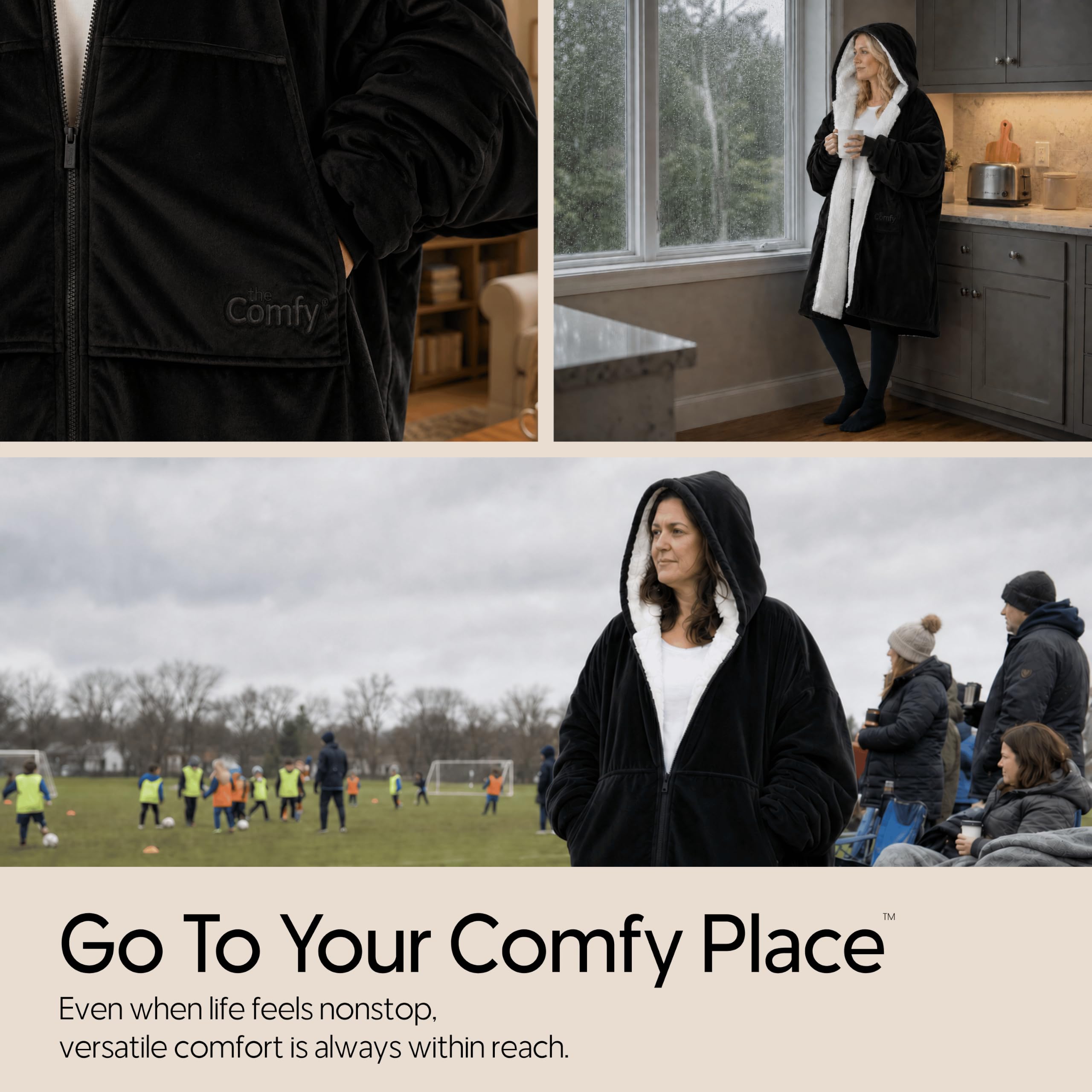 THE COMFY poche kangourou en gros plan pour garder mains et appareils accessibles