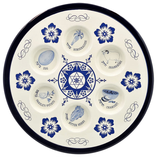 The Dreidel Company assiette de Seder face vue centrale, présentation élégante de la table