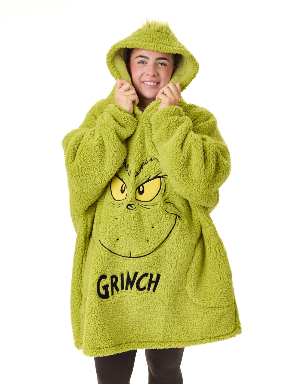 The Grinch hoodie devant montrant coupe oversize et confort