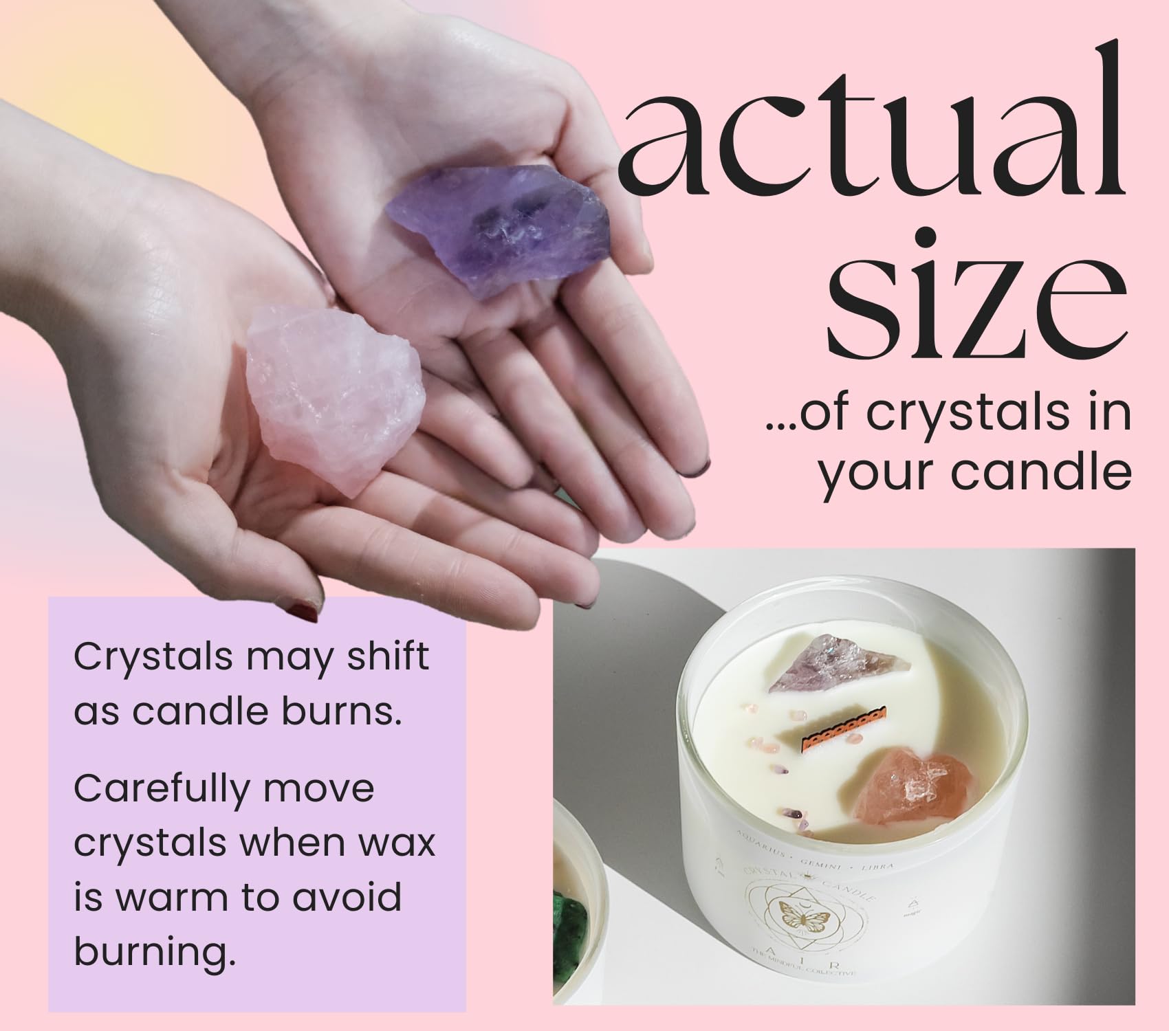 THE MINDFUL COLLECTIVE cristaux quartz rose améthyste détail décoratif apaisant