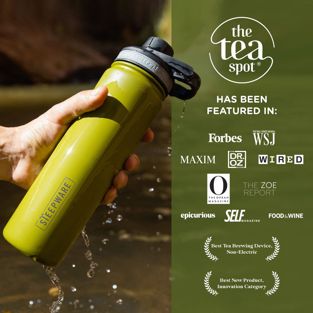 The Tea Spot Steepware contenant une boisson chaude, maintien thermique visible