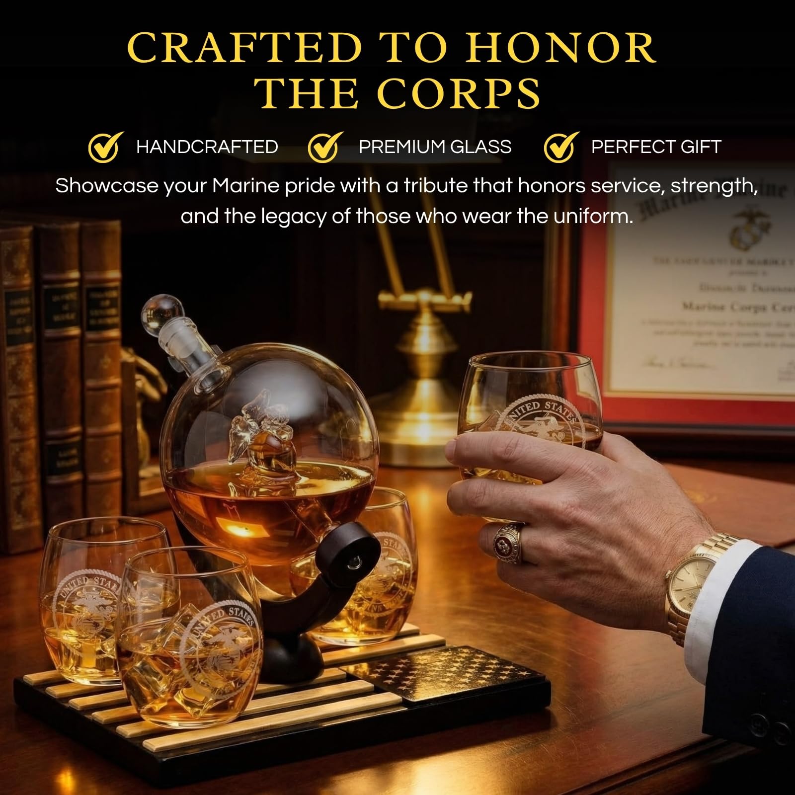 The Wine Savant gravure interne du symbole Marine visible pour le respect du service