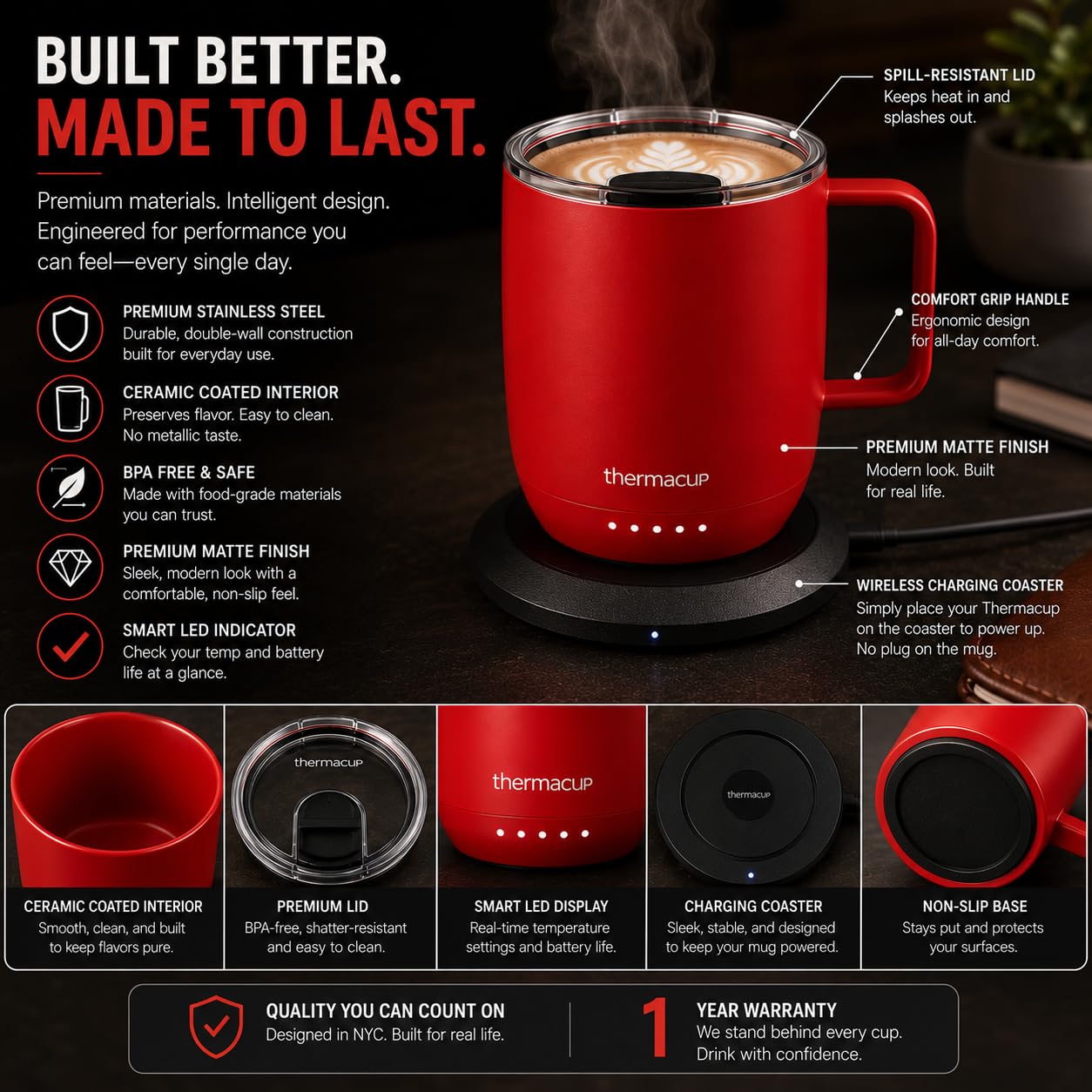 THERMACUP posée dans la main pour montrer la taille portable et la praticité