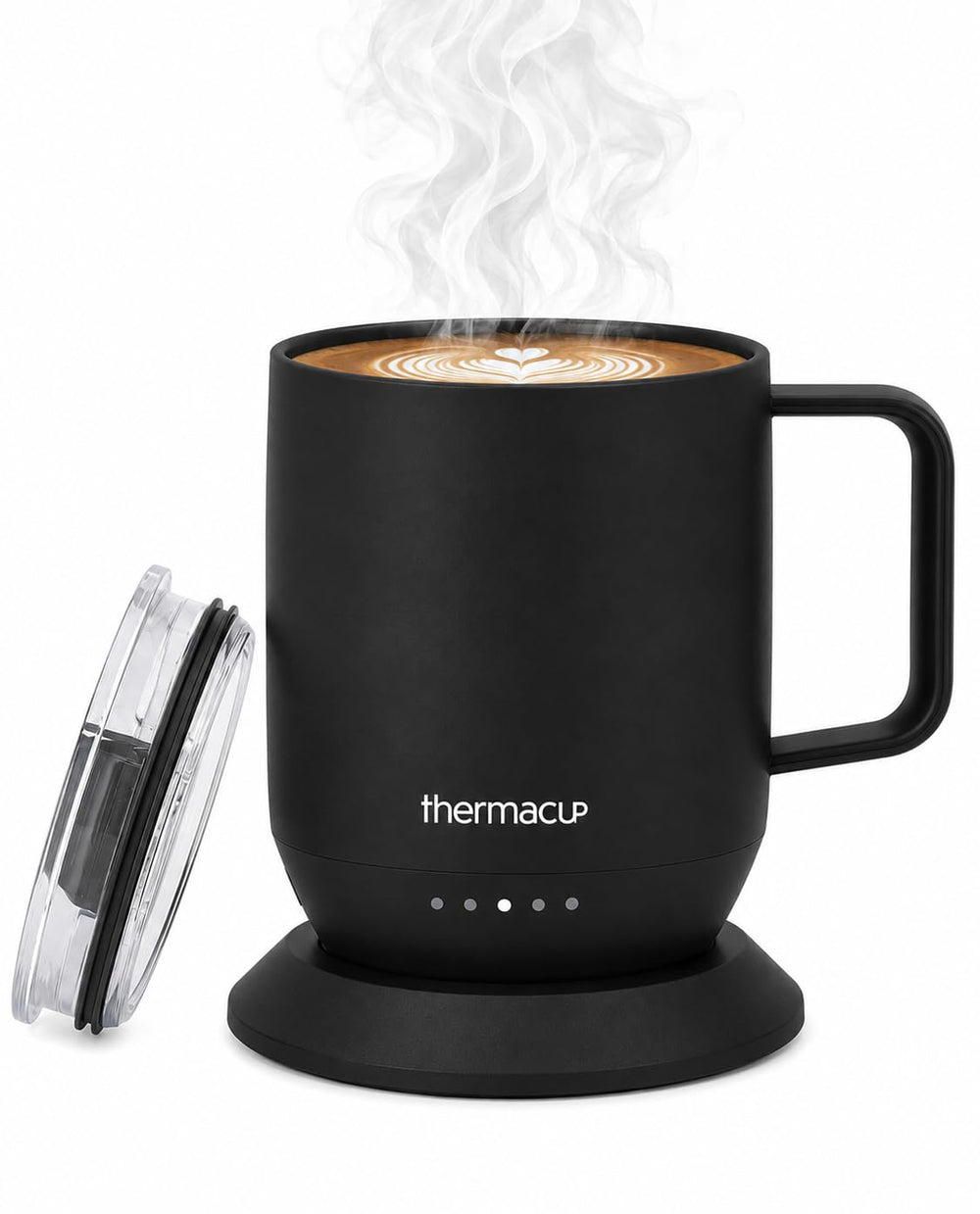 THERMACUP vue avant du mug noir montrant le design élégant et la portabilité