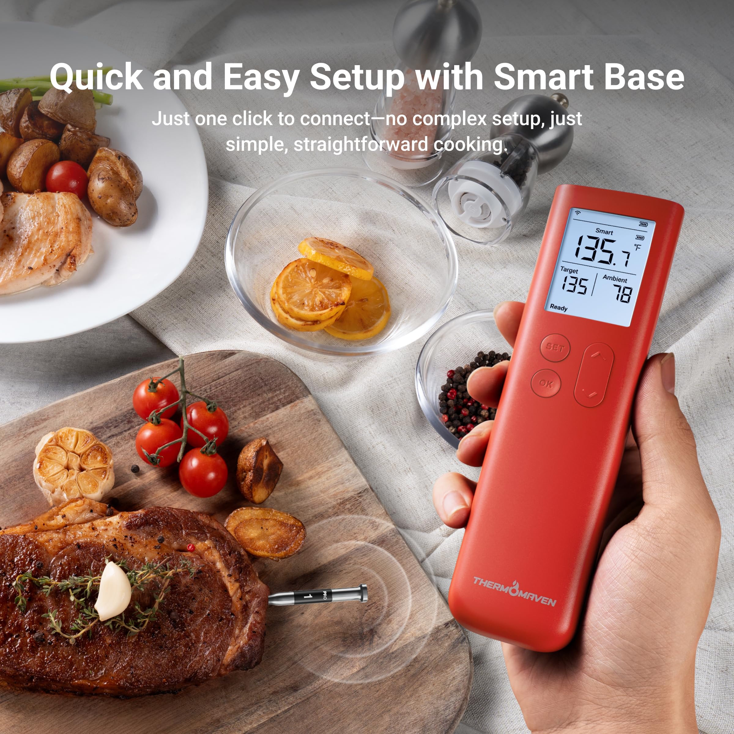 ThermoMaven G1 à côté d'une main pour échelle, format compact et maniable
