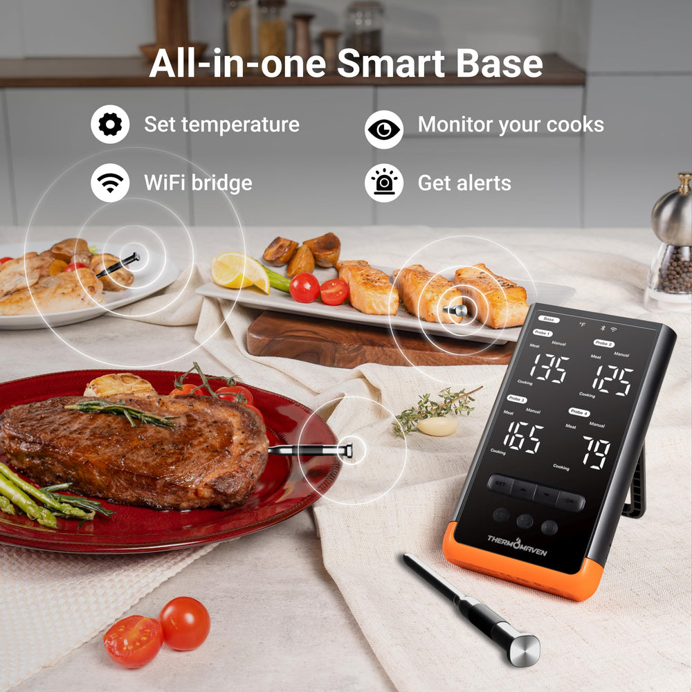 ThermoMaven G4 posé sur un barbecue montrant surveillance à distance pratique