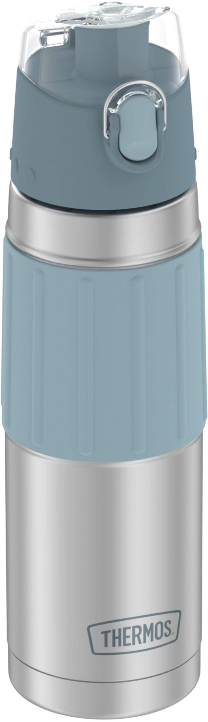 THERMOS bouchon push-button verrouillable montrant l'ouverture d'une main