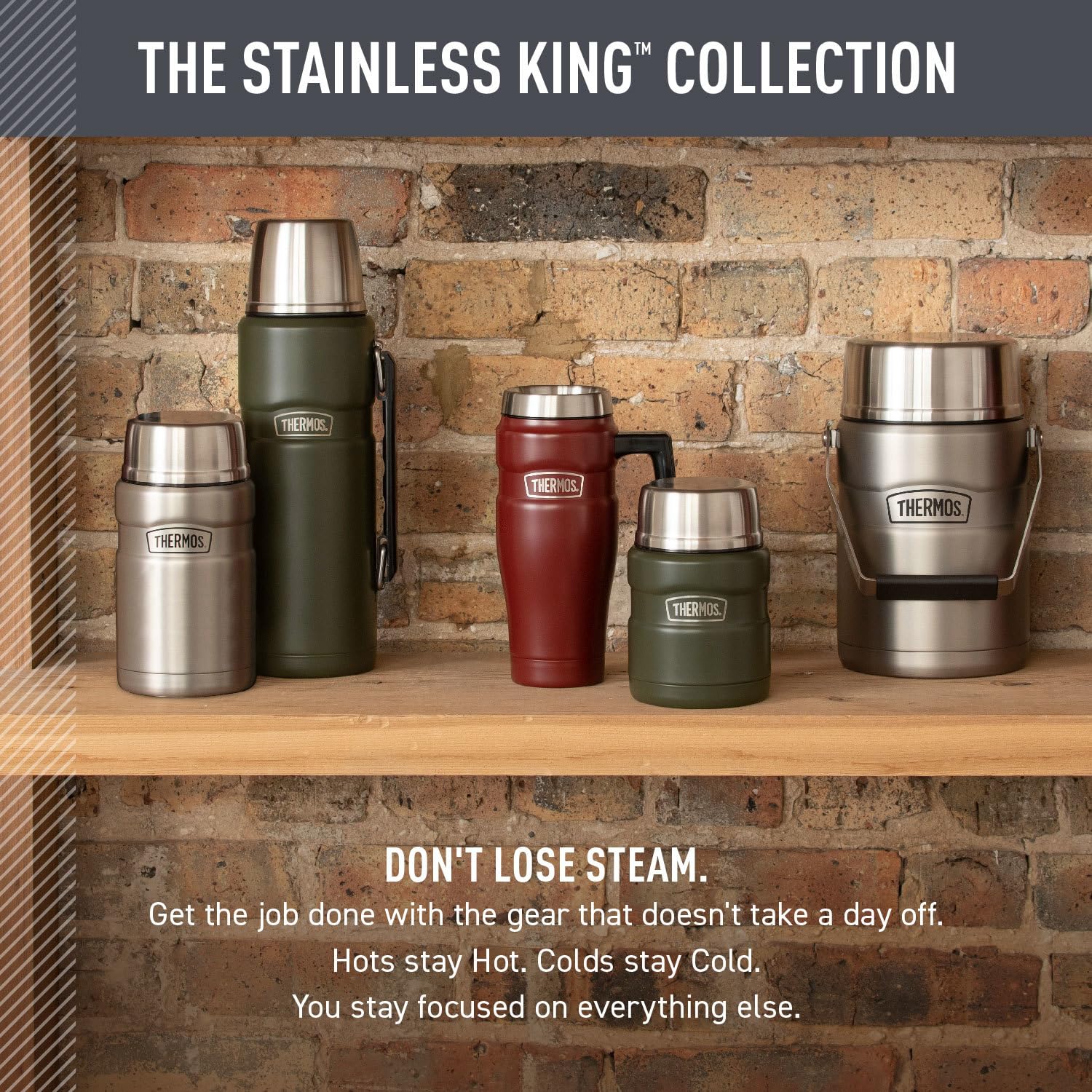 THERMOS comparaison d'échelle montrant la contenance 47oz proche d'une bouteille