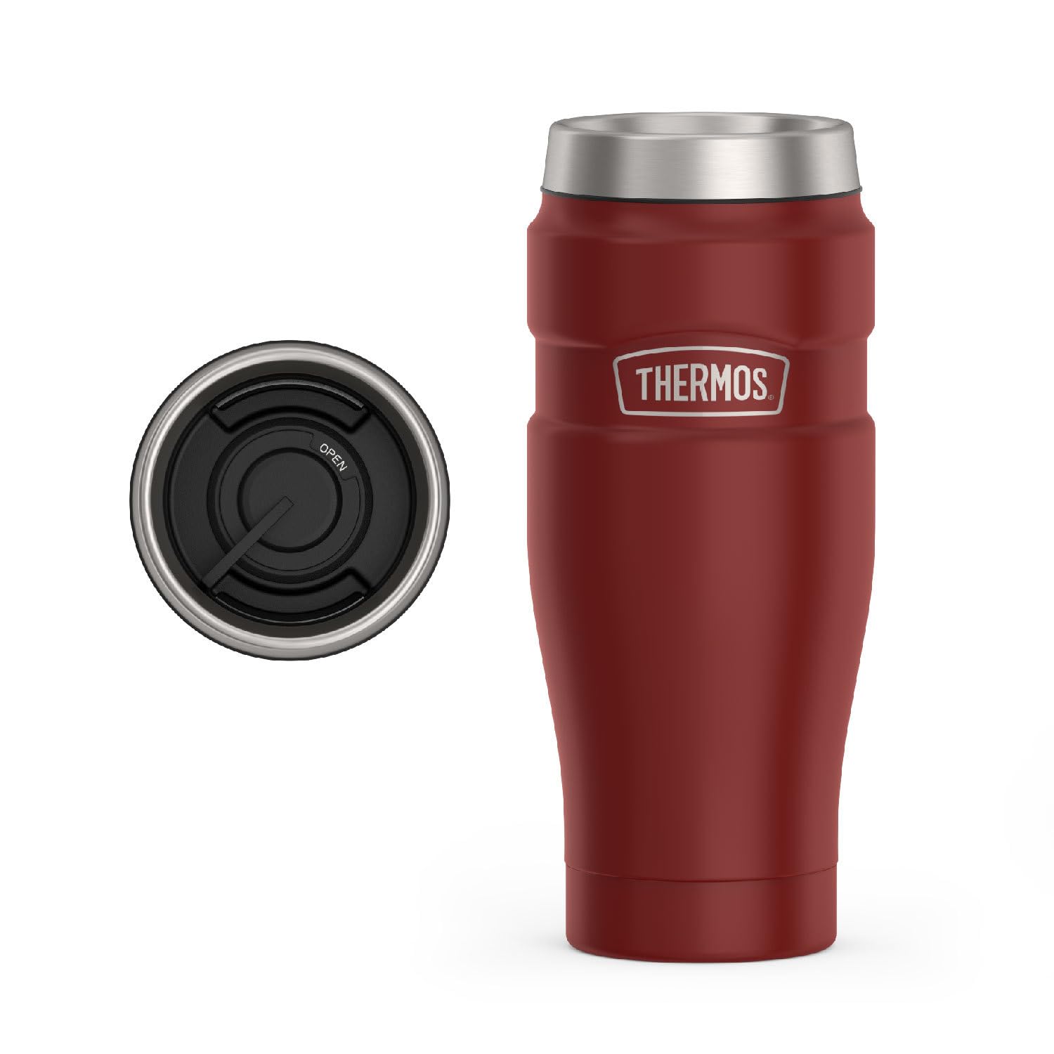 THERMOS gobelet face avant Rustic Red montrant finition durable et design pratique