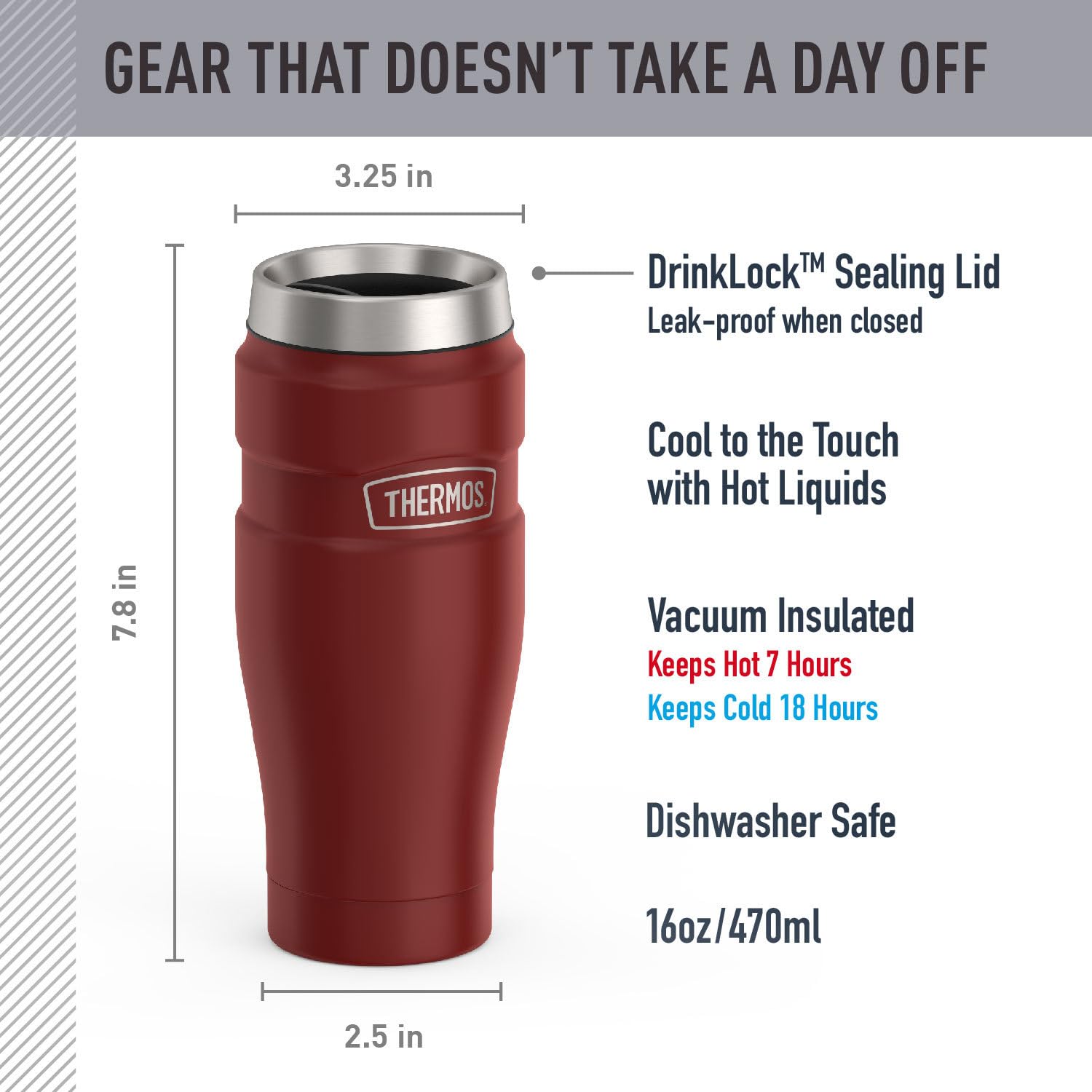 THERMOS gros plan texture acier inoxydable 18/8 montrant solidité et isolation