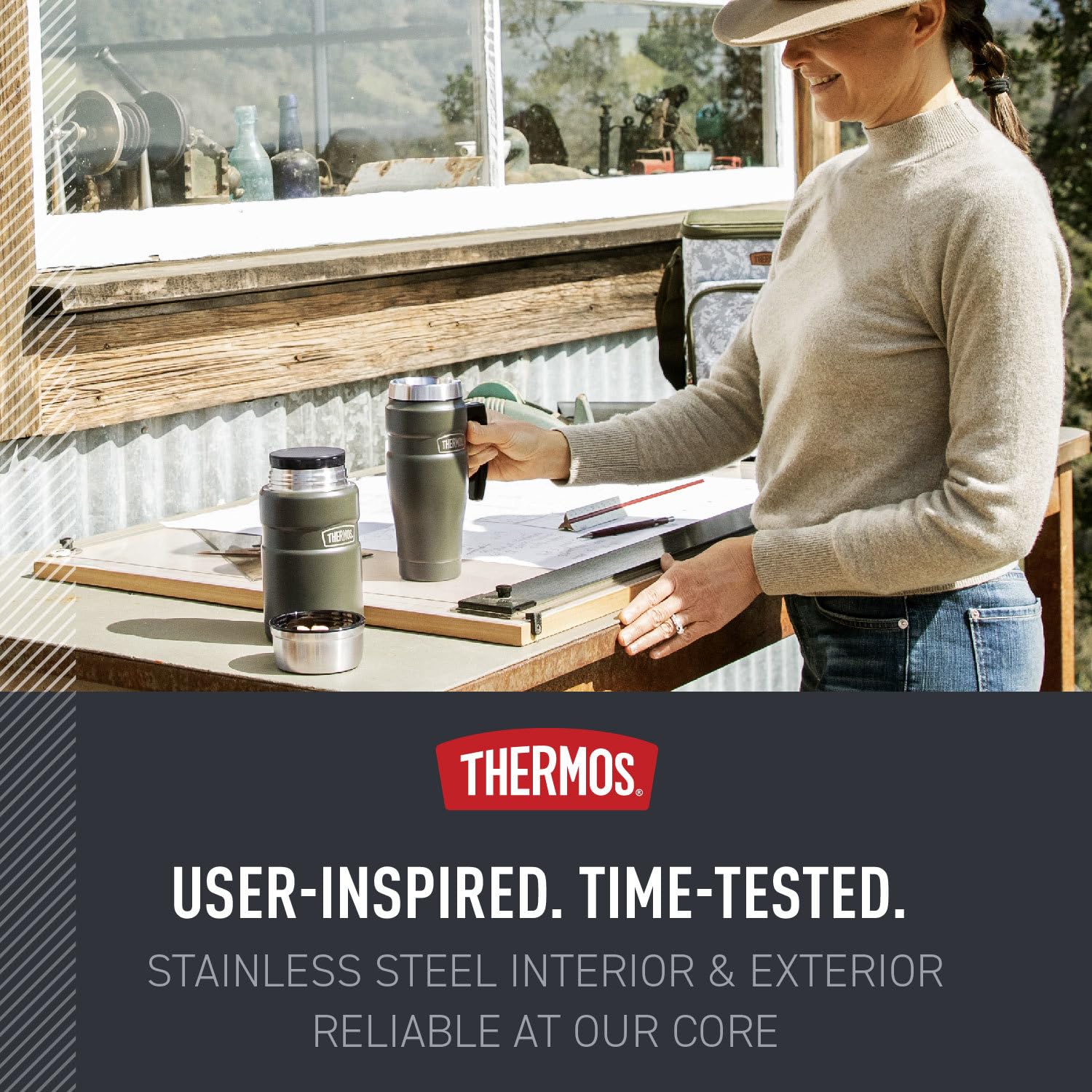THERMOS profil acier inoxydable 18/8 montrant finition durable
