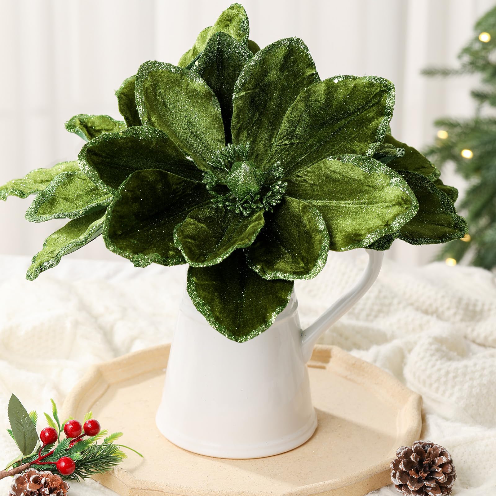 Thiccywoov fleur fixée sur sapin, ajoute volume et éclat festif