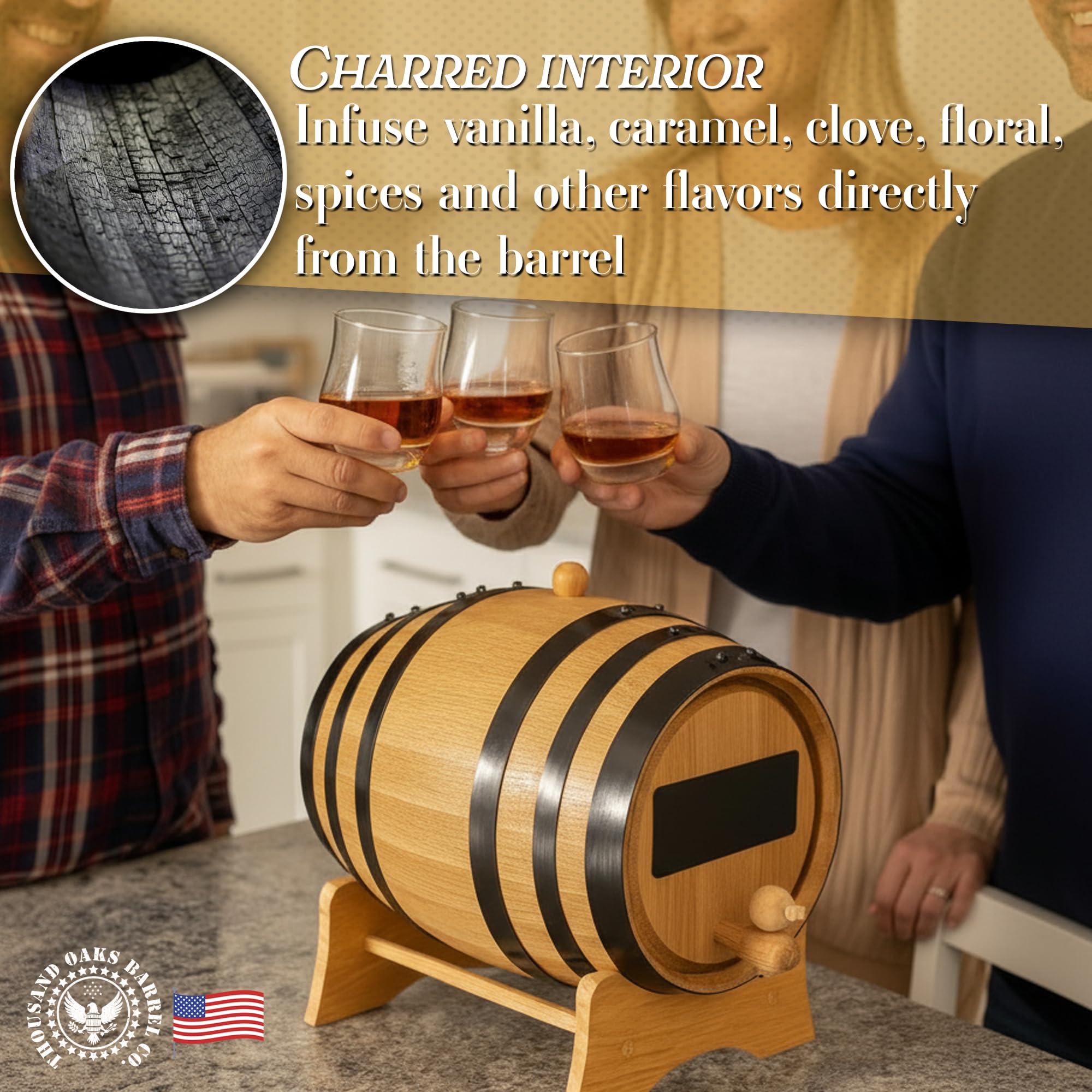 Thousand Oaks Barrel posé sur support, décoration bar pratique
