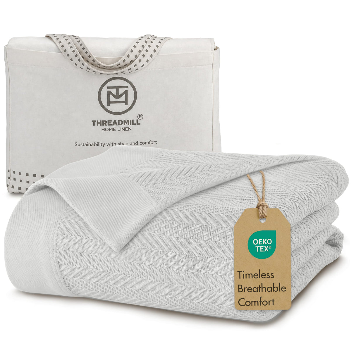 Threadmill couverture face entière Tusk White montrant taille king et confort