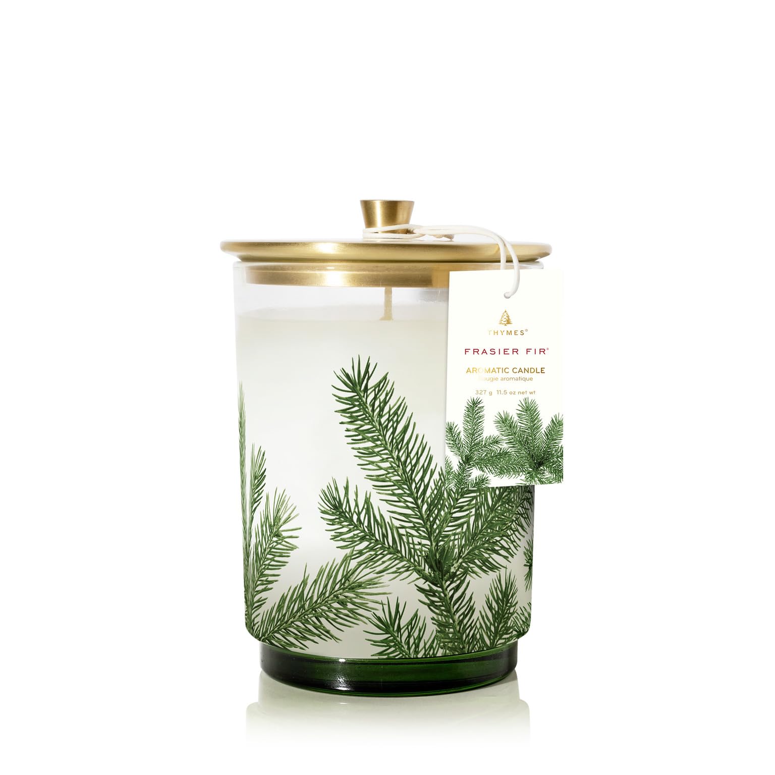 Thymes bougie Frasier Fir vue avant pour décoration festive et parfum durable