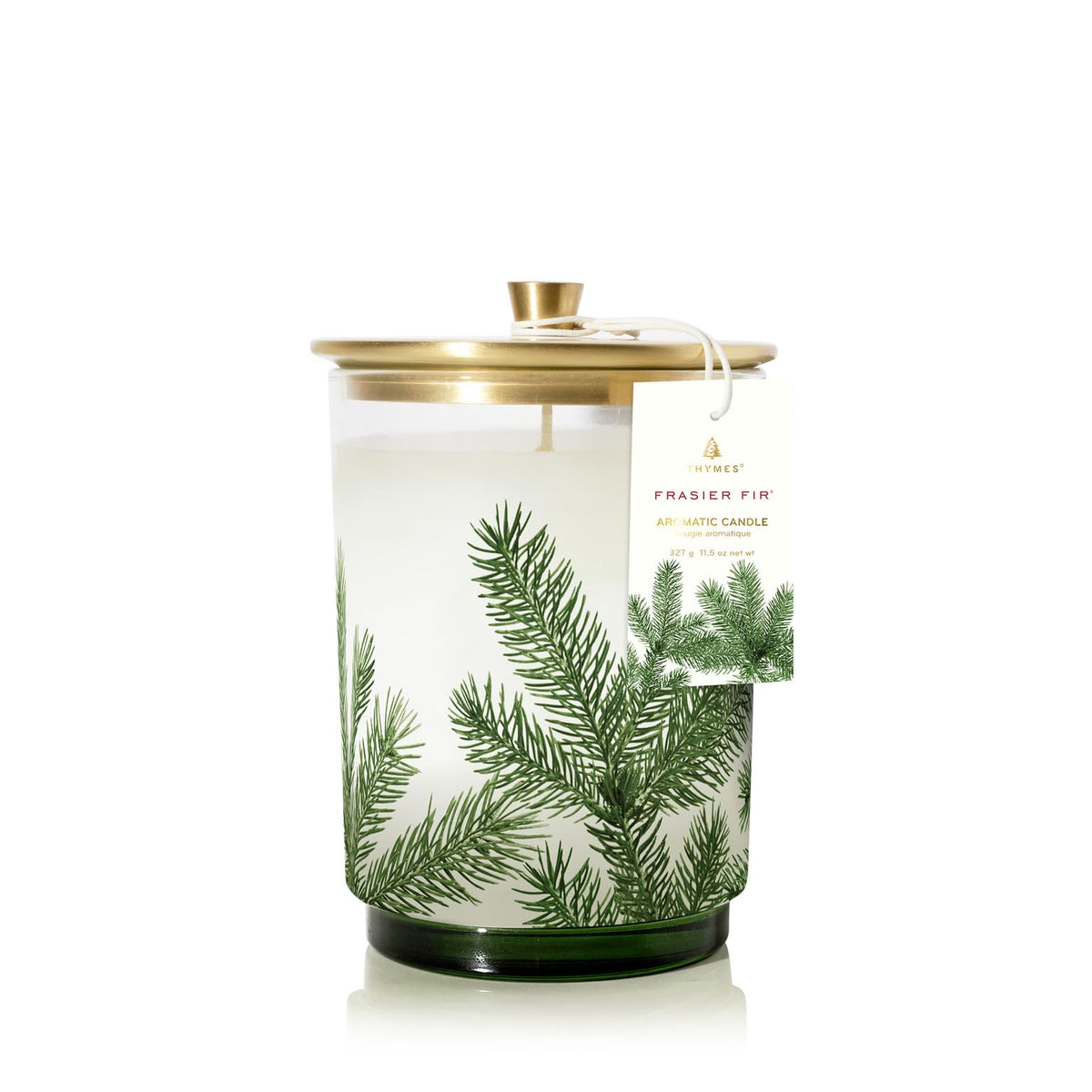 Thymes bougie Frasier Fir vue avant pour décoration festive et parfum durable