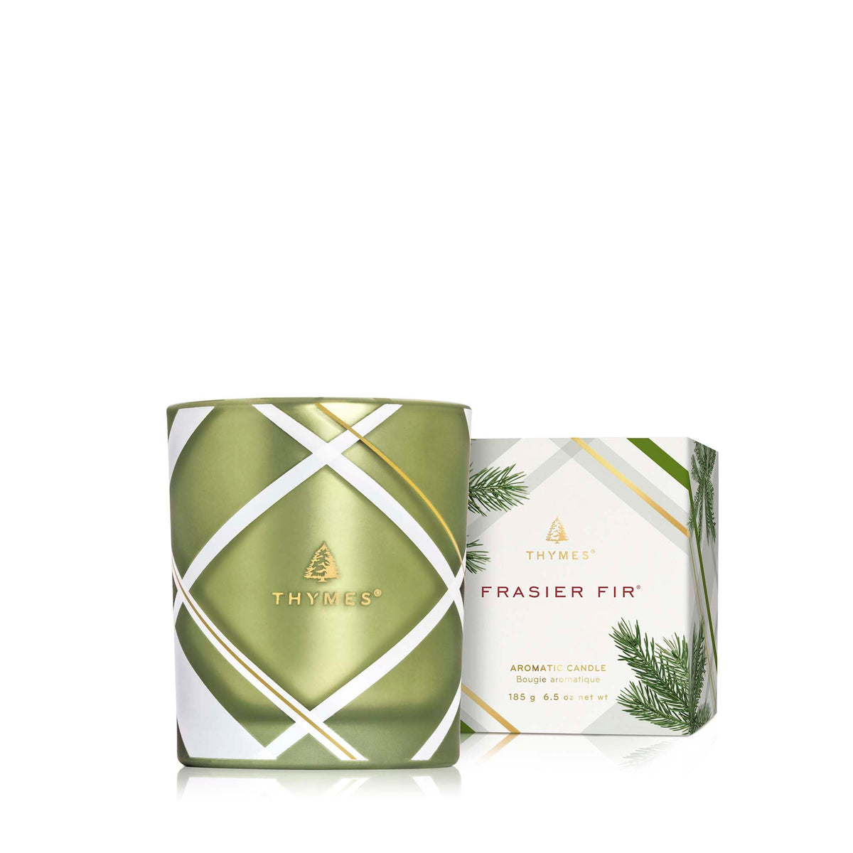 Thymes bougie Frasier Fir jarre face design plaid givré pour décoration