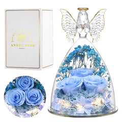 Tiaronics ange en verre face montrant roses bleu ciel et élégance décorative