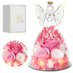 Tiaronics ange en verre vue de face montrant trois roses et élégance décorative