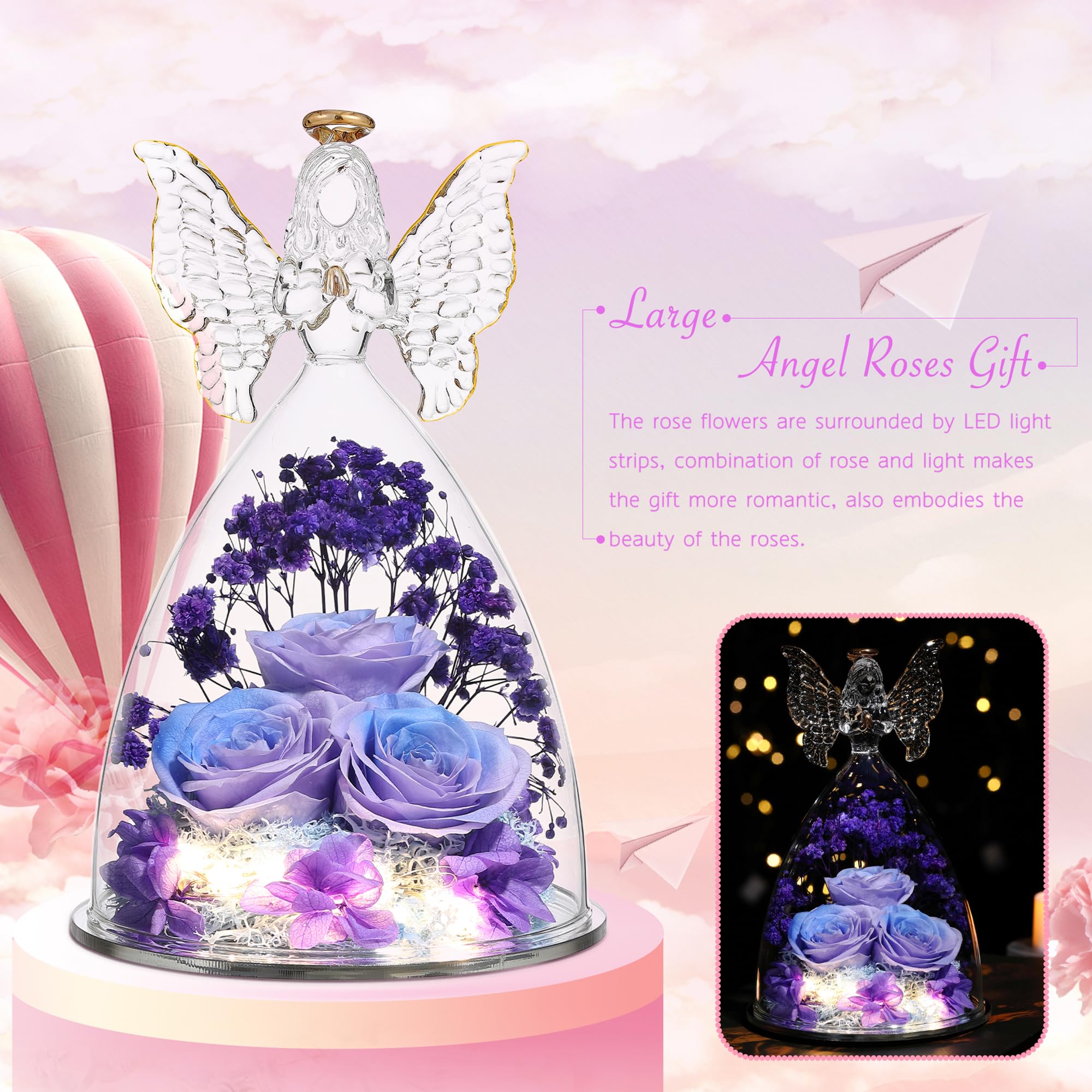 Tiaronics détail des trois roses préservées offrant beauté longue durée
