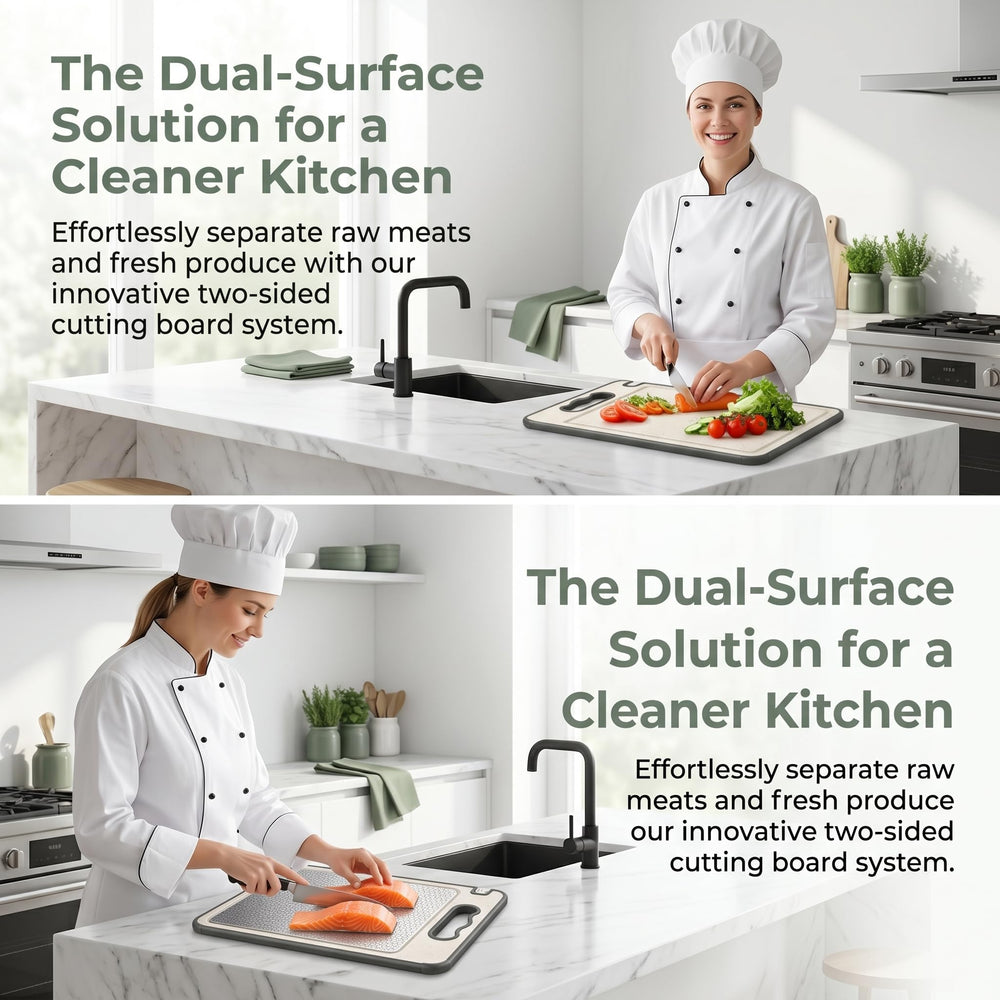 Tibo Cutting Board gros plan sur la rigole montrant capture efficace des jus
