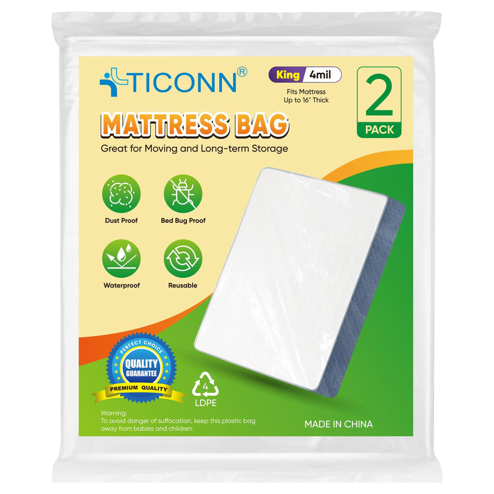 TICONN housse matelas face avant montrant emballage clair et protection