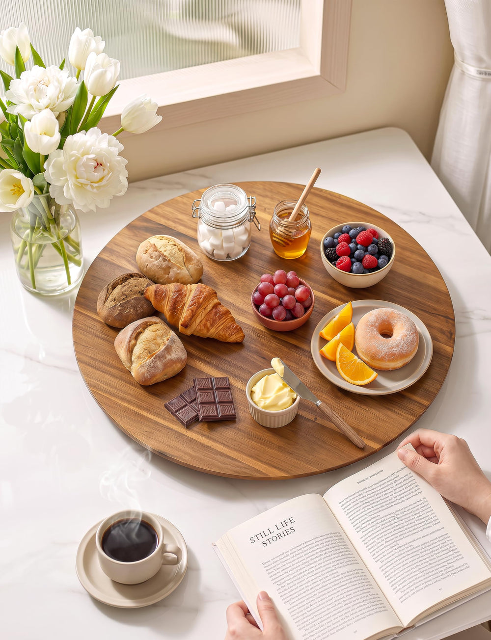 Comparaison d'échelle montrant le diamètre 21" du plateau TIDITA pour grandes tables