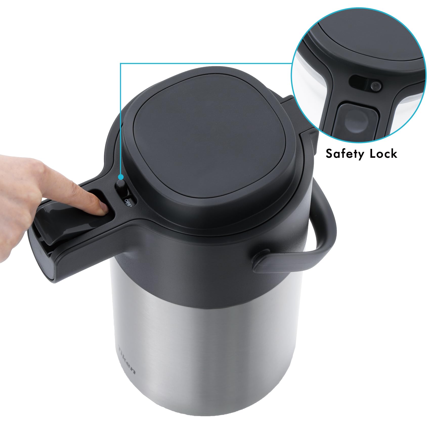 Tiken airpot large bouche ouverte facilitant remplissage et nettoyage rapide