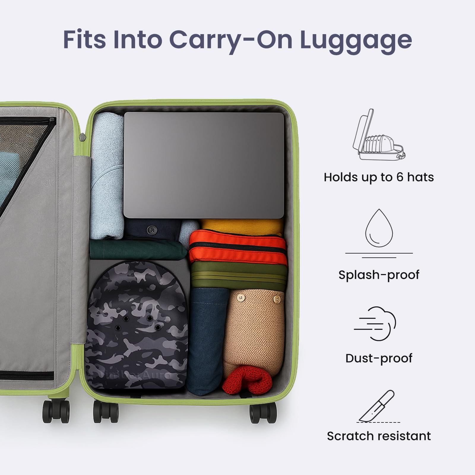 TimberAura porté sur valise montrant portabilité et design discret