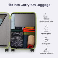 TimberAura porté sur valise montrant portabilité et design discret