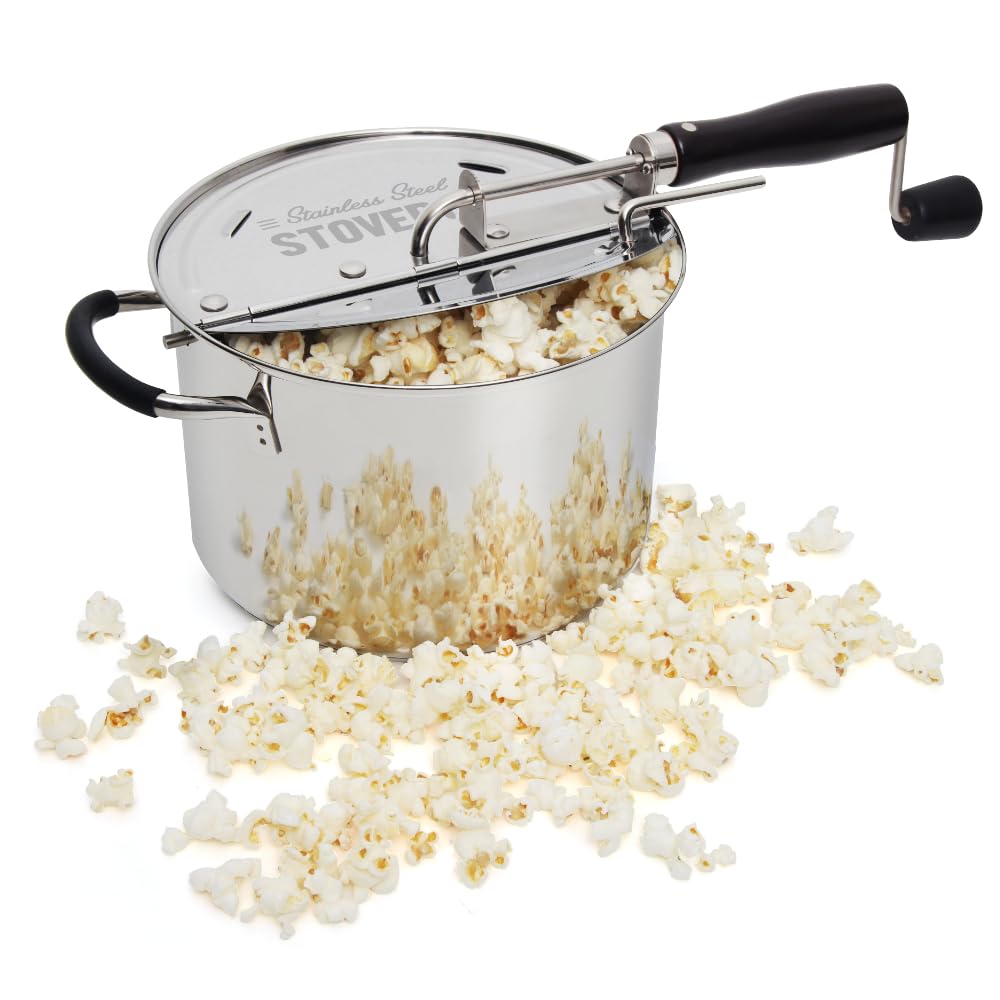 TIME FOR TREATS StovePop vue avant montrant la finition inox et la capacité 6 qt pour snacks familiaux
