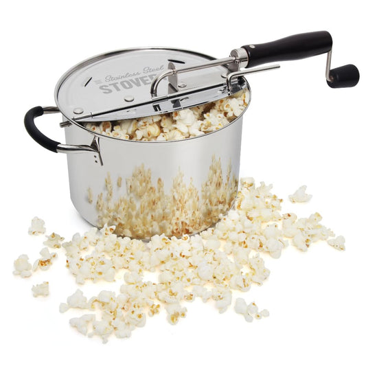 TIME FOR TREATS StovePop vue avant montrant la finition inox et la capacité 6 qt pour snacks familiaux