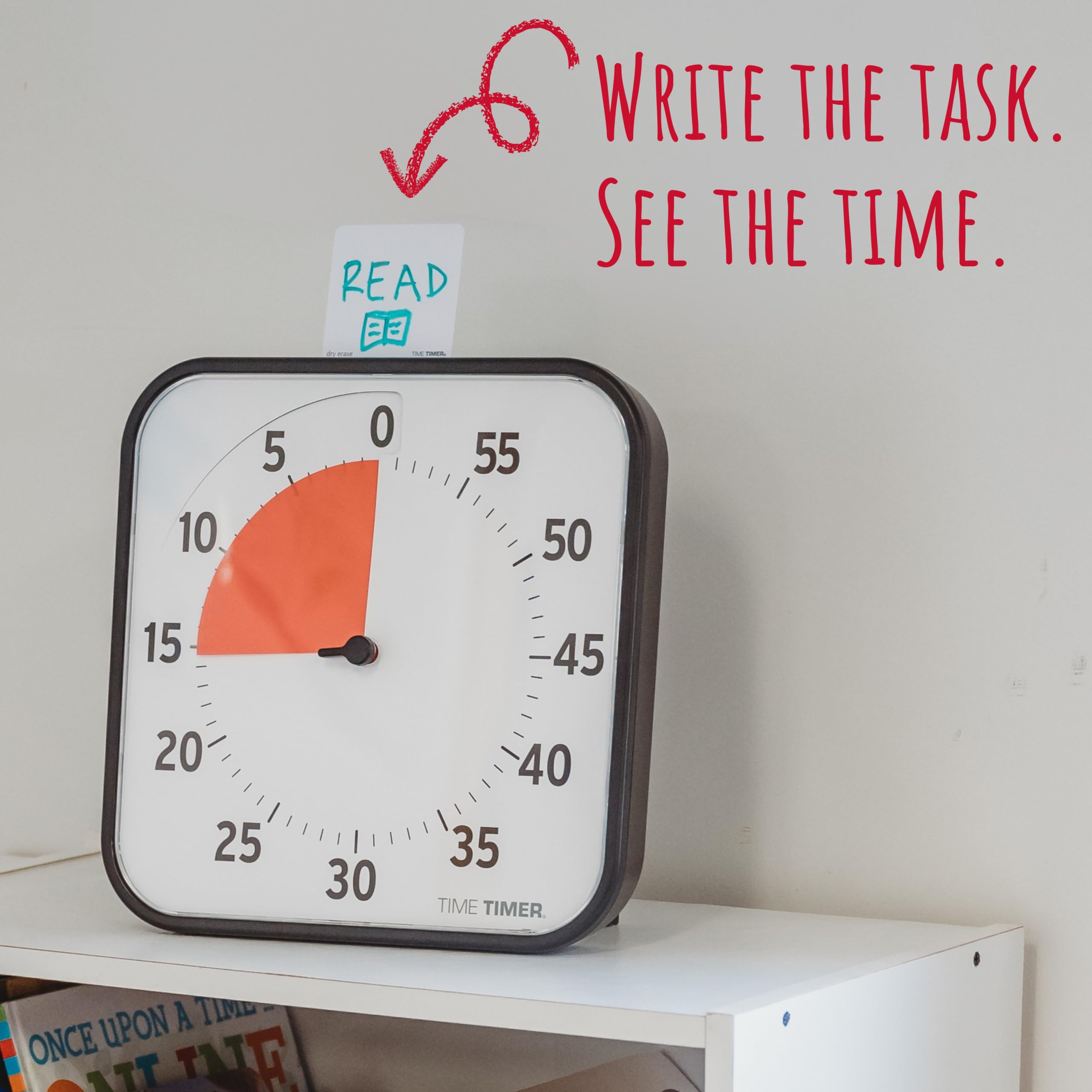 TIME TIMER pieds repliés et dos montrant options de pose
