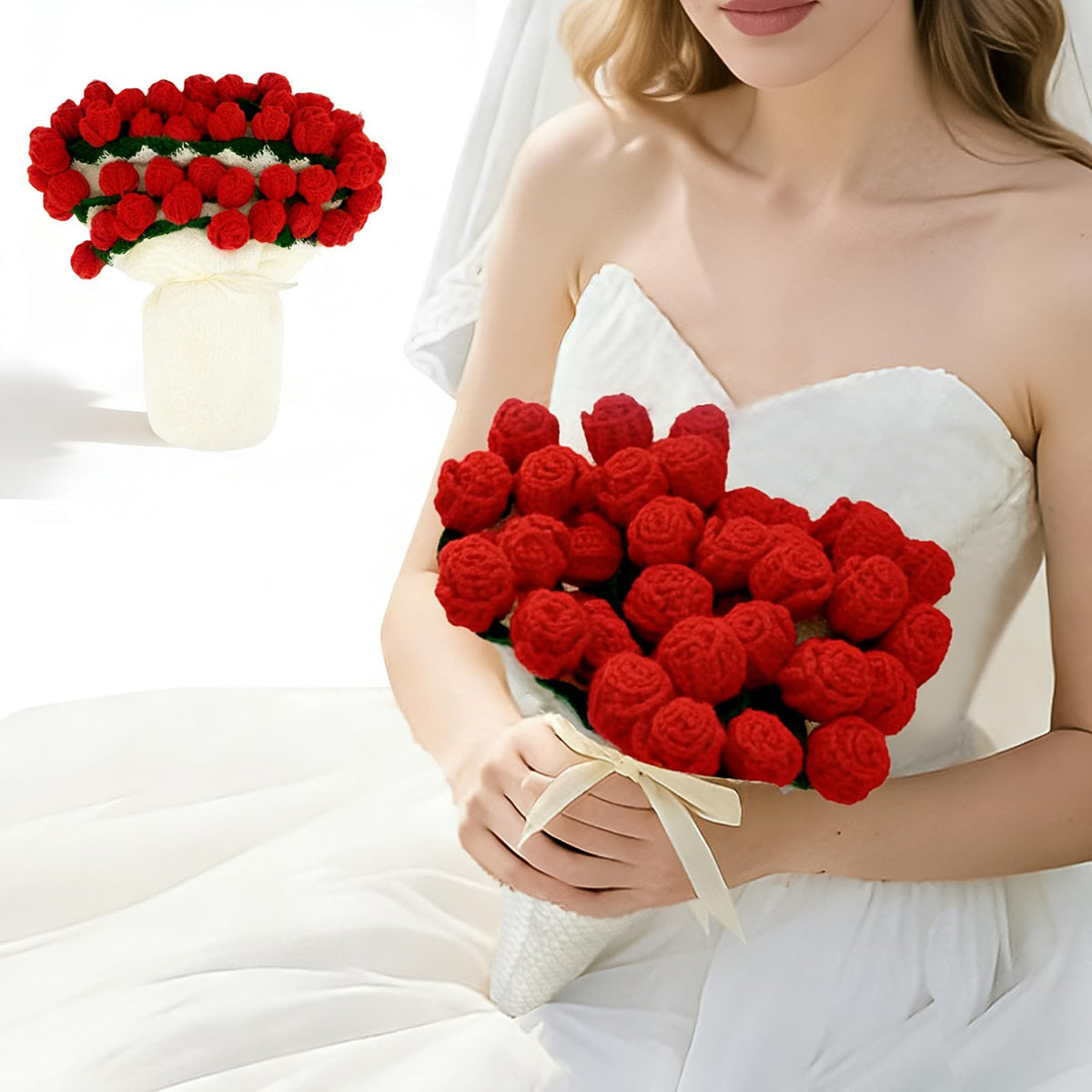 Tinkllicoy bouquet roulé montrant la rose décorative et gain de place