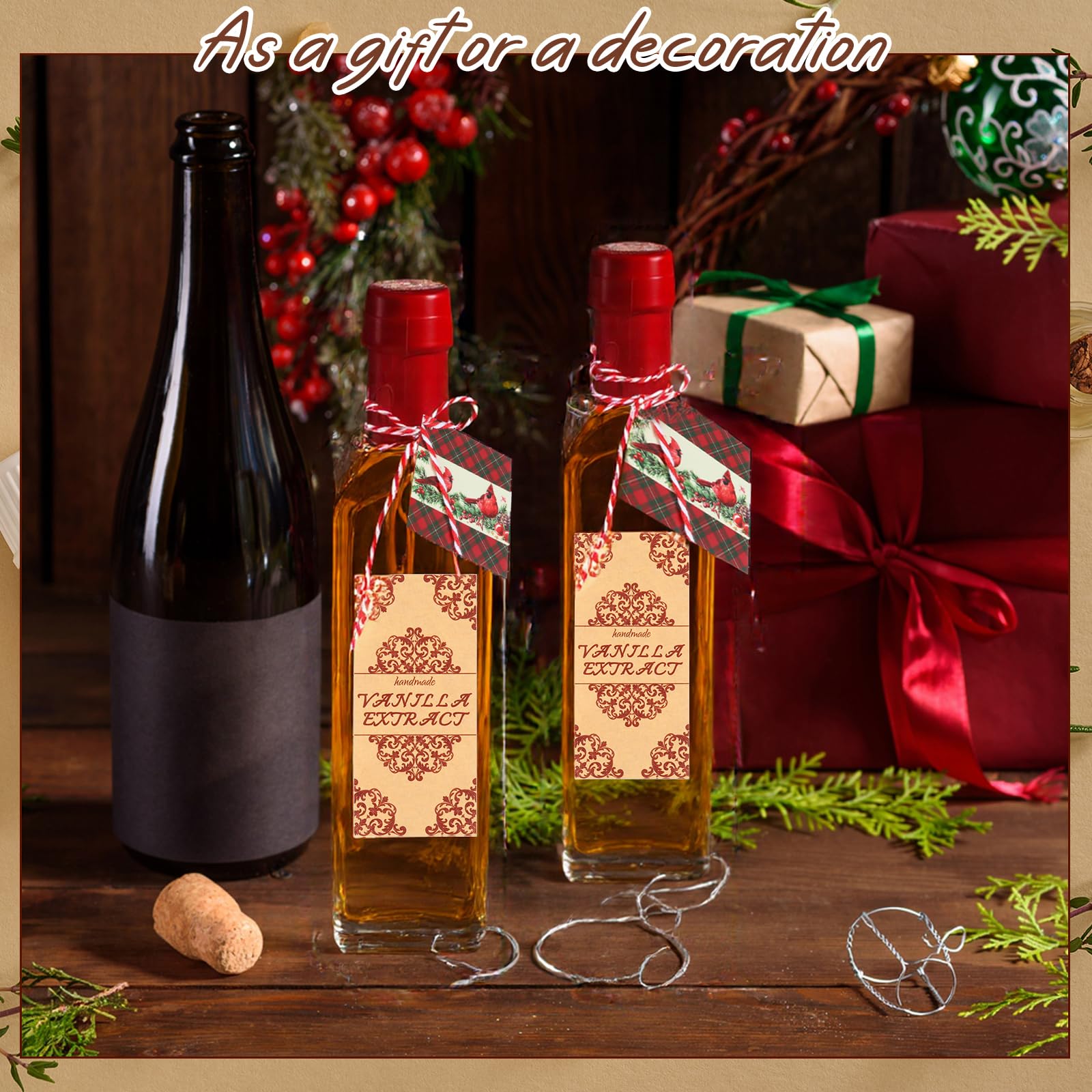 Tioncy coffret cadeau de Noël étiquettes et corde, présentation festive et soignée