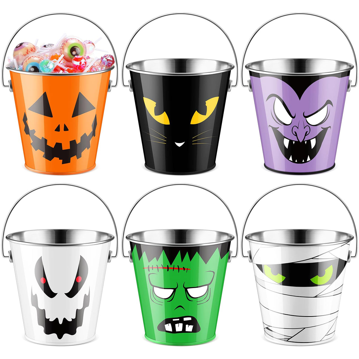 Tioncy seau face avant montrant motif Halloween et situation festif
