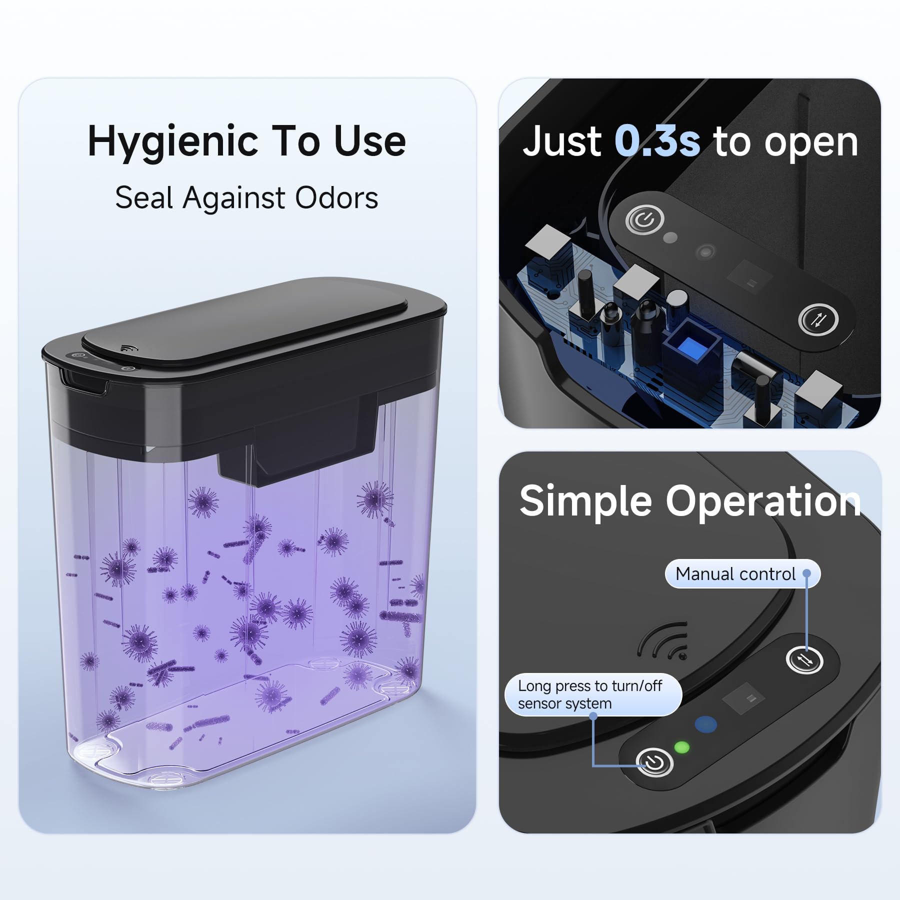 TIPGO poubelle placée dans une petite salle de bain montrant gain d’espace et intégration