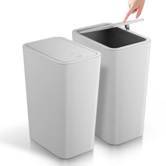 TIPGO vue avant de la poubelle compacte gris avec couvercle pratique