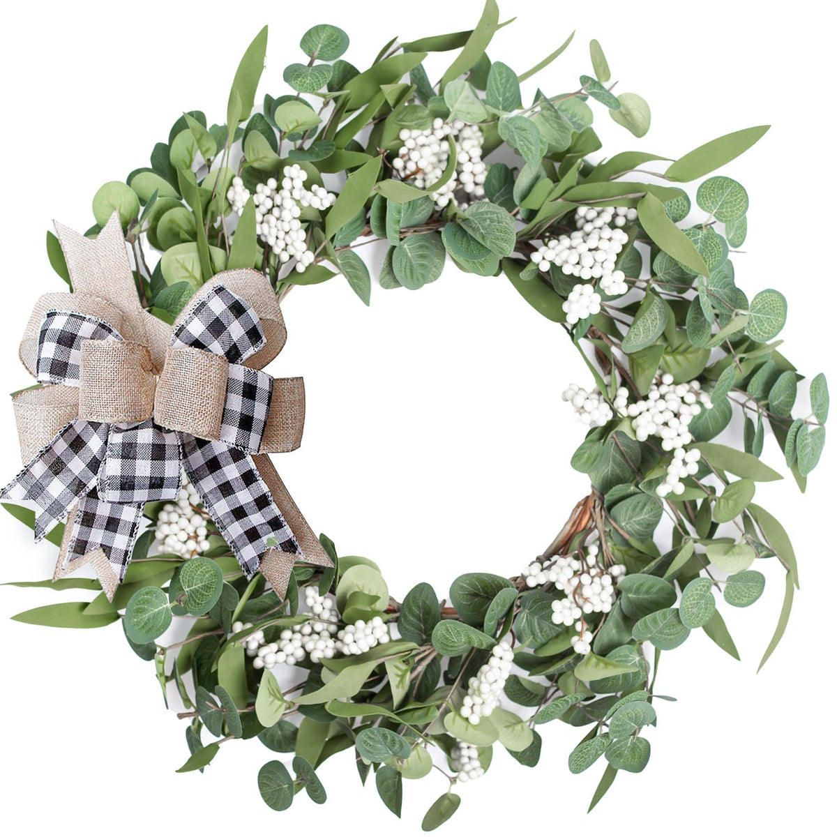TIVMIK couronne eucalyptus sur porte d'entrée créant une première impression accueillante