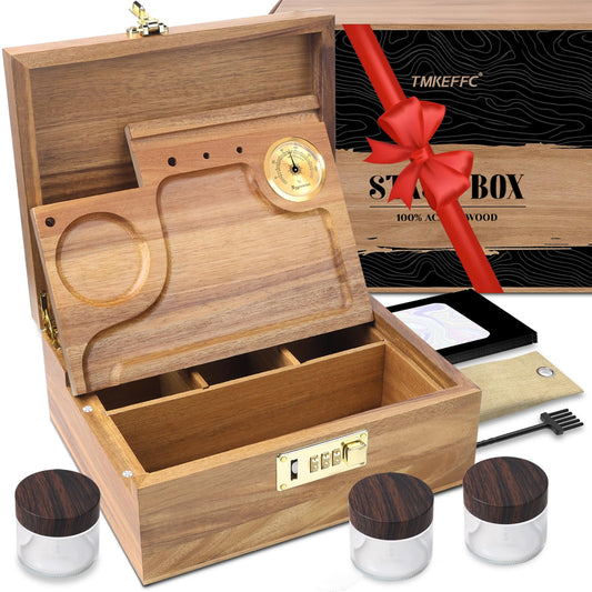 TMKEFFC coffret acacia vue de face montrant finition et serrure, esthétique et sécurité