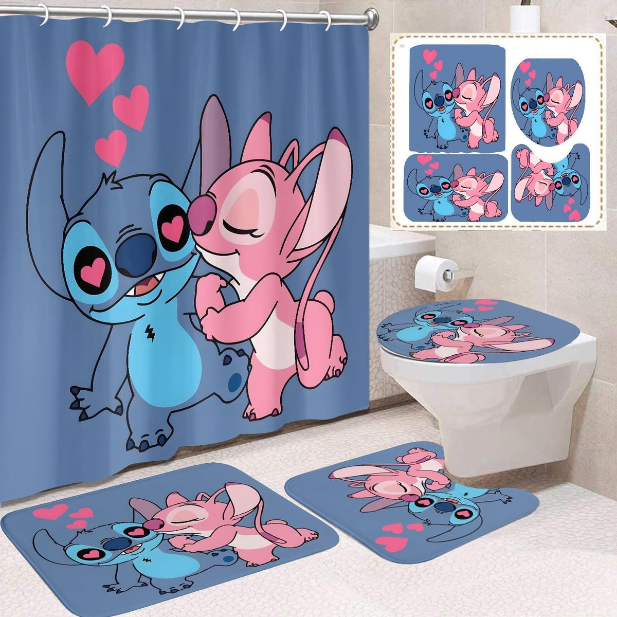 TOCKFIT rideau de douche 72x72 montrant motif Stitch et protection imperméable