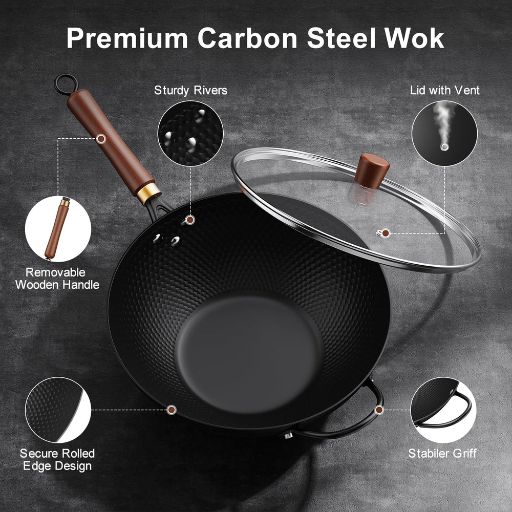 Todlabe wok gros plan surface en acier carbone pour meilleure patine