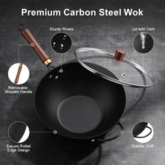 Todlabe wok gros plan surface en acier carbone pour meilleure patine