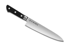 Tojiro couteau de chef face avant montrant la lame et le manche pour précision